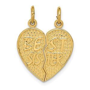 14k Yellow Gold Best Sister Set of 2 Charm or Pendants, 17mm